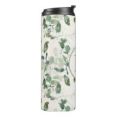 Sage Green Eucalyptus Leaves op Cream Monogram Thermosbeker (Gedraaid links)
