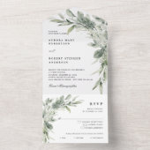Sage Green Eucalyptus Minimalist Botanical Weddens All In One Uitnodiging (Binnen)