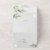 Sage Green Eucalyptus Minimalist Botanical Weddens All In One Uitnodiging (Buitenkant)