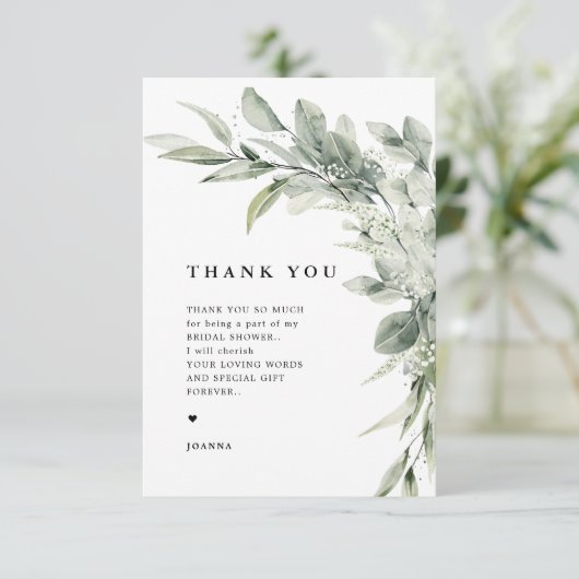 Sage Green Eucalyptus Minimalist Botanical Weddens Bedankkaart (Staand voorkant)