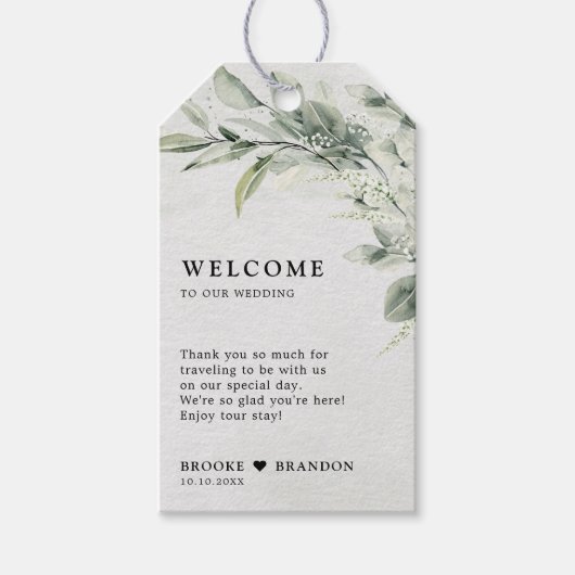 Sage Green Eucalyptus Minimalist Botanical Weddens Cadeaulabel (Voorkant)