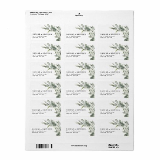 Sage Green Eucalyptus Minimalist Botanical Weddens Etiket (Full Sheet)