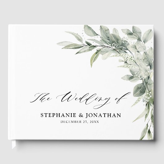 Sage Green Eucalyptus Minimalist Botanical Weddens Gastenboek (Voorkant)