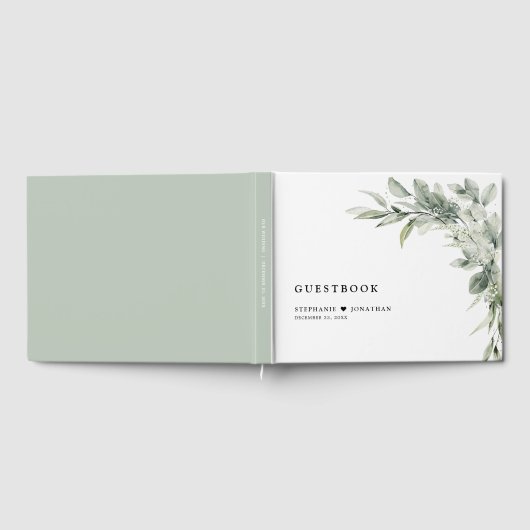 Sage Green Eucalyptus Minimalist Botanical Weddens Gastenboek (Volledig)