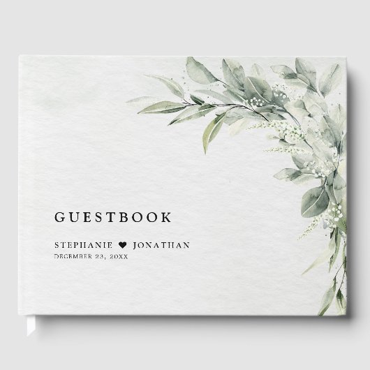 Sage Green Eucalyptus Minimalist Botanical Weddens Gastenboek (Voorkant)