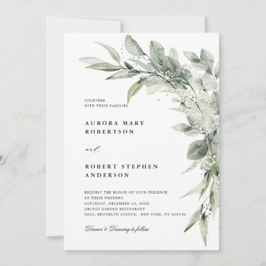 Sage Green Eucalyptus Minimalist Botanical Weddens Kaart (Voorkant)