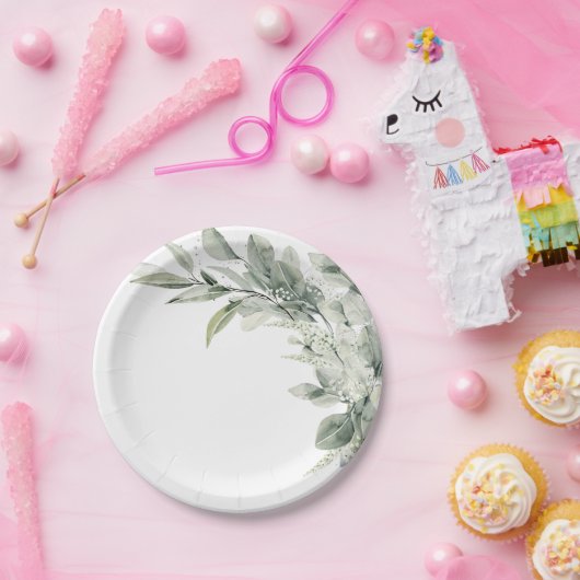 Sage Green Eucalyptus Minimalist Botanical Weddens Papieren Bordje (Feest)