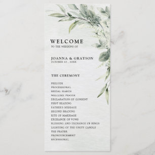 Sage Green Eucalyptus Minimalist Botanical Weddens Programmakaart