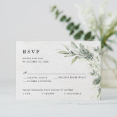 Sage Green Eucalyptus Minimalist Botanical Weddens RSVP Kaartje (Staand voorkant)