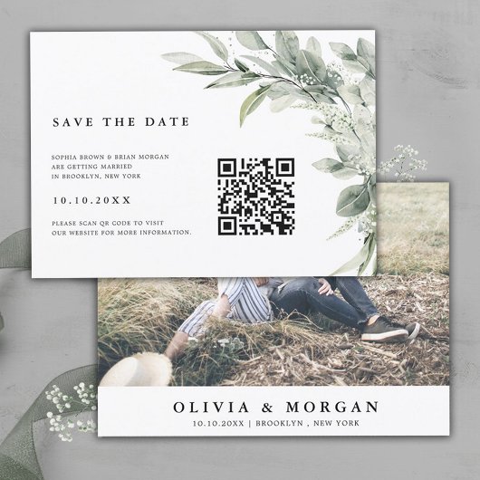 Sage Green Eucalyptus Minimalist Botanical Weddens Save The Date
