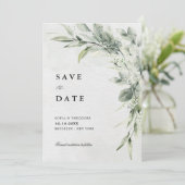 Sage Green Eucalyptus Minimalist Botanical Weddens Save The Date (Staand voorkant)