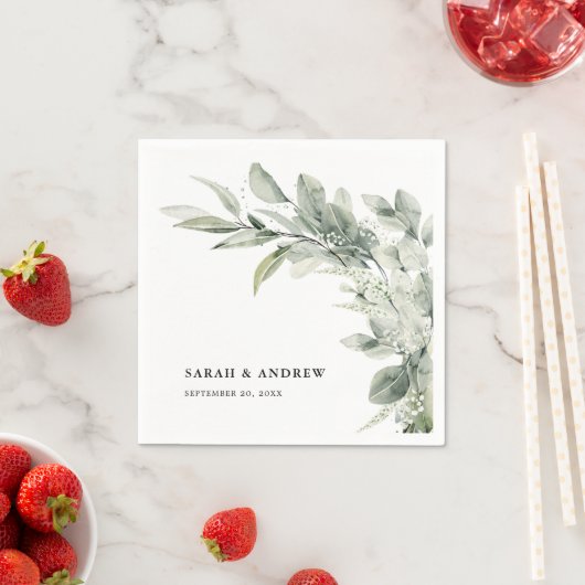 Sage Green Eucalyptus Minimalist Botanical Weddens Servet (Insitu)