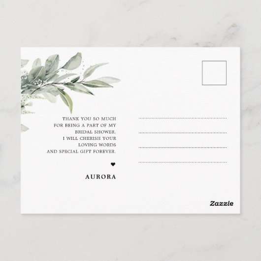 Sage Green Eucalyptus Minimalist Weddenschap Harte Briefkaart (Achterkant)