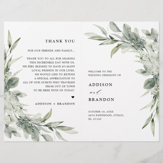 Sage Green Eucalyptus Minimalistisch huwelijksprog (Voorkant)