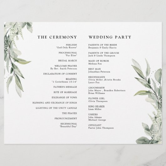 Sage Green Eucalyptus Minimalistisch huwelijksprog (Achterkant)