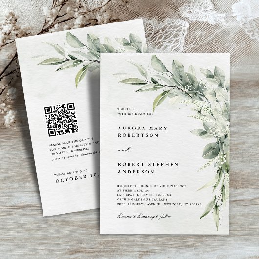 Sage Green Eucalyptus Minimalistische QR-code Trou Kaart