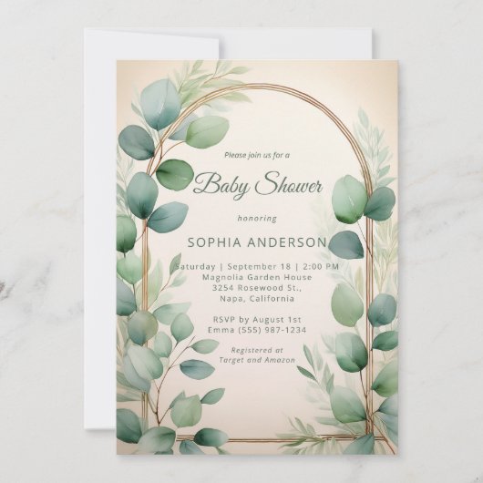 Sage Green Eucalyptus Neutral Baby Shower Kaart (Voorkant)
