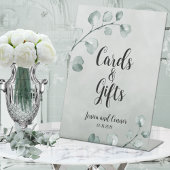 Sage Green Eucalyptus Note Weddenschappen en cadea Reclamebord Met Voetstuk