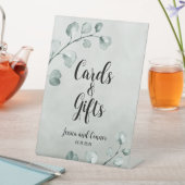 Sage Green Eucalyptus Note Weddenschappen en cadea Reclamebord Met Voetstuk (Insitu)