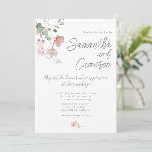 Sage Green Eucalyptus Pink Florals bruiloft (Staand voorkant)