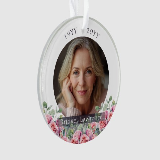 Sage Green Eucalyptus Pink Roses Remembrance Ornament (voorkant)