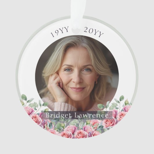 Sage Green Eucalyptus Pink Roses Remembrance Ornament (voorkant)