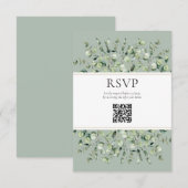 Sage Green Eucalyptus QR Code Huwelijksreactie Informatiekaartje (Voorkant / Achterkant)