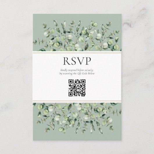 Sage Green Eucalyptus QR Code Huwelijksreactie Informatiekaartje (Voorkant)