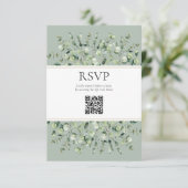 Sage Green Eucalyptus QR Code Huwelijksreactie Informatiekaartje (Staand voorkant)