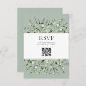 Sage Green Eucalyptus QR Code Wedding RSVP  Informatiekaartje (Voorkant / Achterkant)