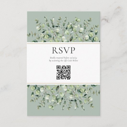 Sage Green Eucalyptus QR Code Wedding RSVP  Informatiekaartje (Voorkant)