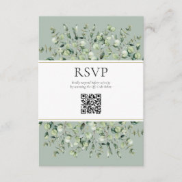 Sage Green Eucalyptus QR Code Wedding RSVP  Informatiekaartje