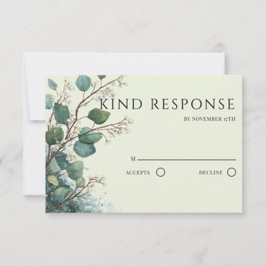 Sage Green Eucalyptus QR Code Wedding RSVP Kaartje (Voorkant)