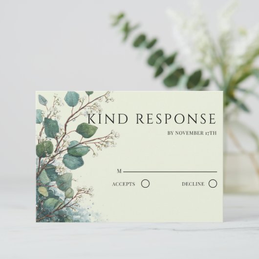 Sage Green Eucalyptus QR Code Wedding RSVP Kaartje (Staand voorkant)
