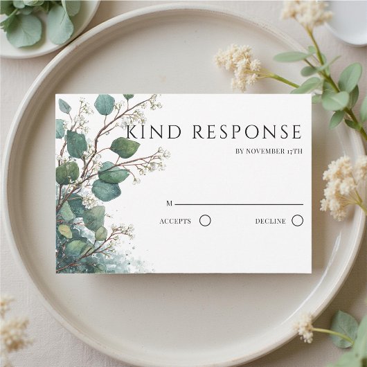 Sage Green Eucalyptus QR Code Wedding RSVP Kaartje