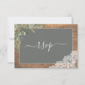 Sage Green Eucalyptus Script Lace Wood RSVP Kaartje (Voorkant)