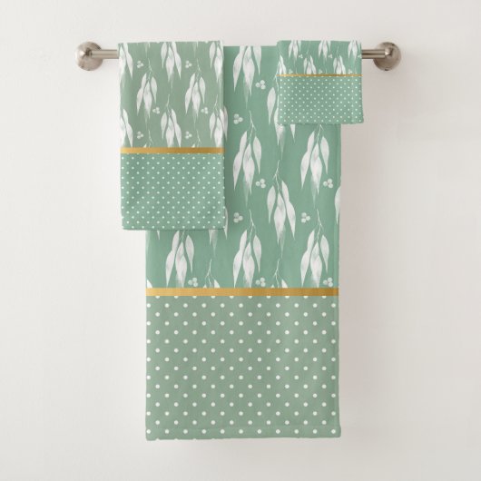 SAGE GREEN EUCALYPTUS SPOT BATHROOM TOWEL SET BAD HANDDOEK (Insitu)
