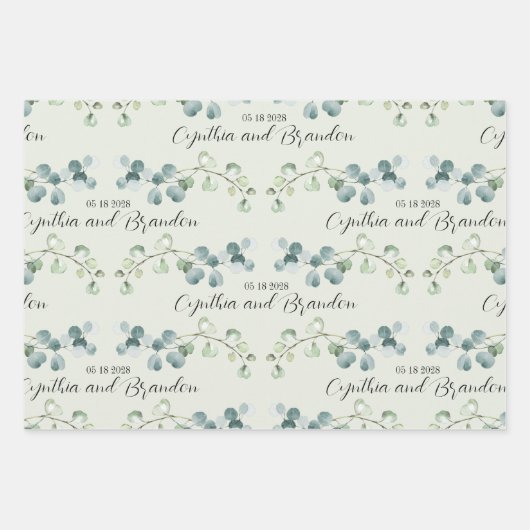 Sage Green Eucalyptus Sprigs Wedding Branding Inpakpapier Vel (Voorkant 3)