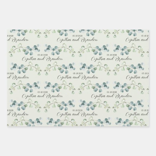 Sage Green Eucalyptus Sprigs Wedding Branding Inpakpapier Vel (Voorkant 2)