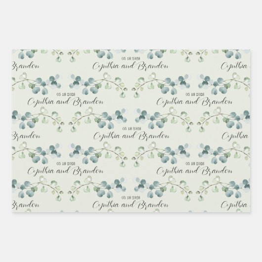 Sage Green Eucalyptus Sprigs Wedding Branding Inpakpapier Vel (Voorkant)