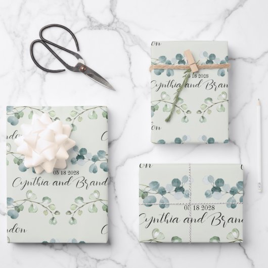 Sage Green Eucalyptus Sprigs Wedding Branding Inpakpapier Vel (Voorkant)