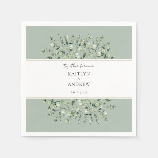 Sage Green Eucalyptus Together Forever Wedding Servet (Voorkant)