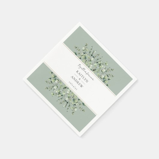 Sage Green Eucalyptus Together Forever Wedding Servet (Hoek)