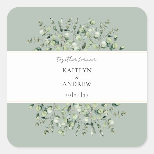 Sage Green Eucalyptus voor altijd samen Vierkante Sticker (Voorkant)