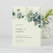 Sage Green Eucalyptus Watercolor Greenery Wedding Kaart (Staand voorkant)