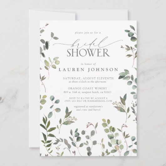 Sage Green Eucalyptus Waterverf Vrijgezellenfeest Kaart (Voorkant)