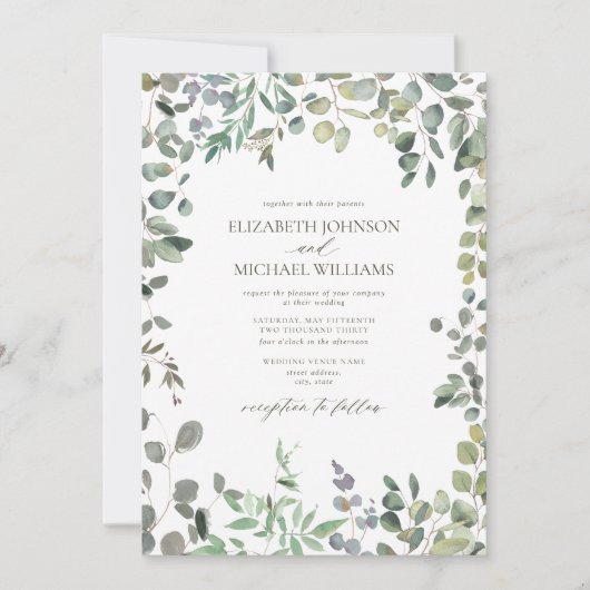 Sage Green Eucalyptus Waterverf Weddenschap Kaart (Voorkant)