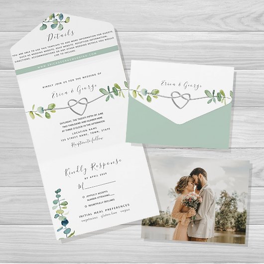 Sage Green Eucalyptus Wedding All In One Uitnodiging