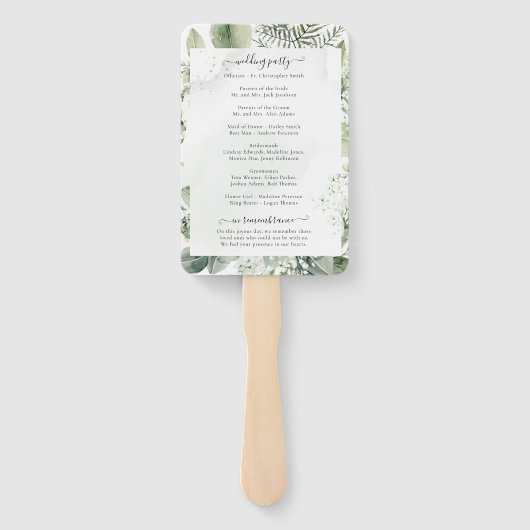 Sage Green Eucalyptus Wedding Ceremony Program Han Handwaaier (Achterkant)