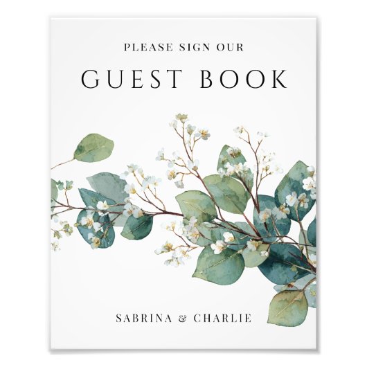 Sage Green Eucalyptus Wedding Guest Book Sign Foto Afdruk (Voorkant)